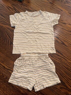 Rylee + Cru Short Sleeve Striped Tee and short set in Cream & Light Blue